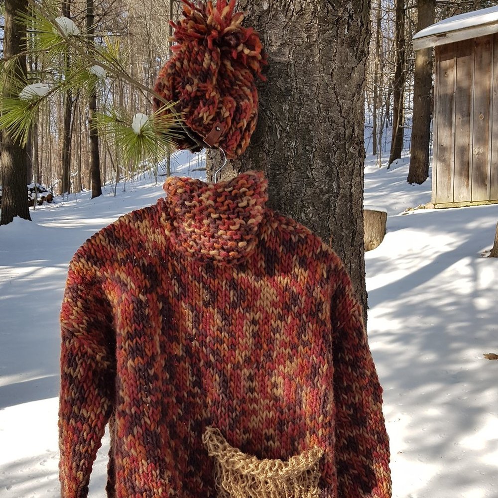 Winter set, Autumn colors , sweater and matching hat, hand knitted